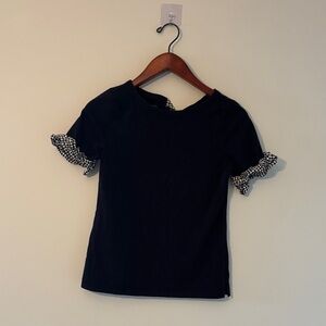 Talbots Black Tee with Gingham Ruffle Sleeves